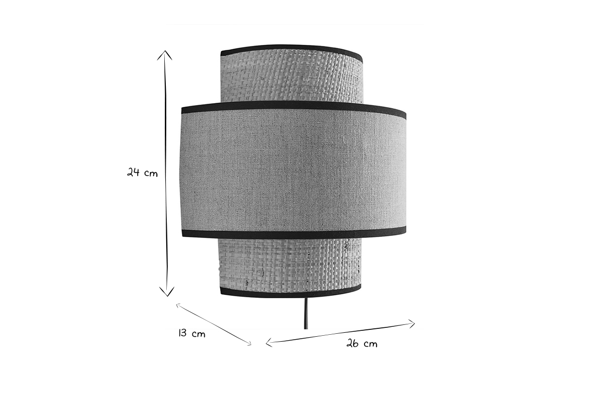 Applique murale bi-mati�re en rabane et lin H24 cm LITCHI