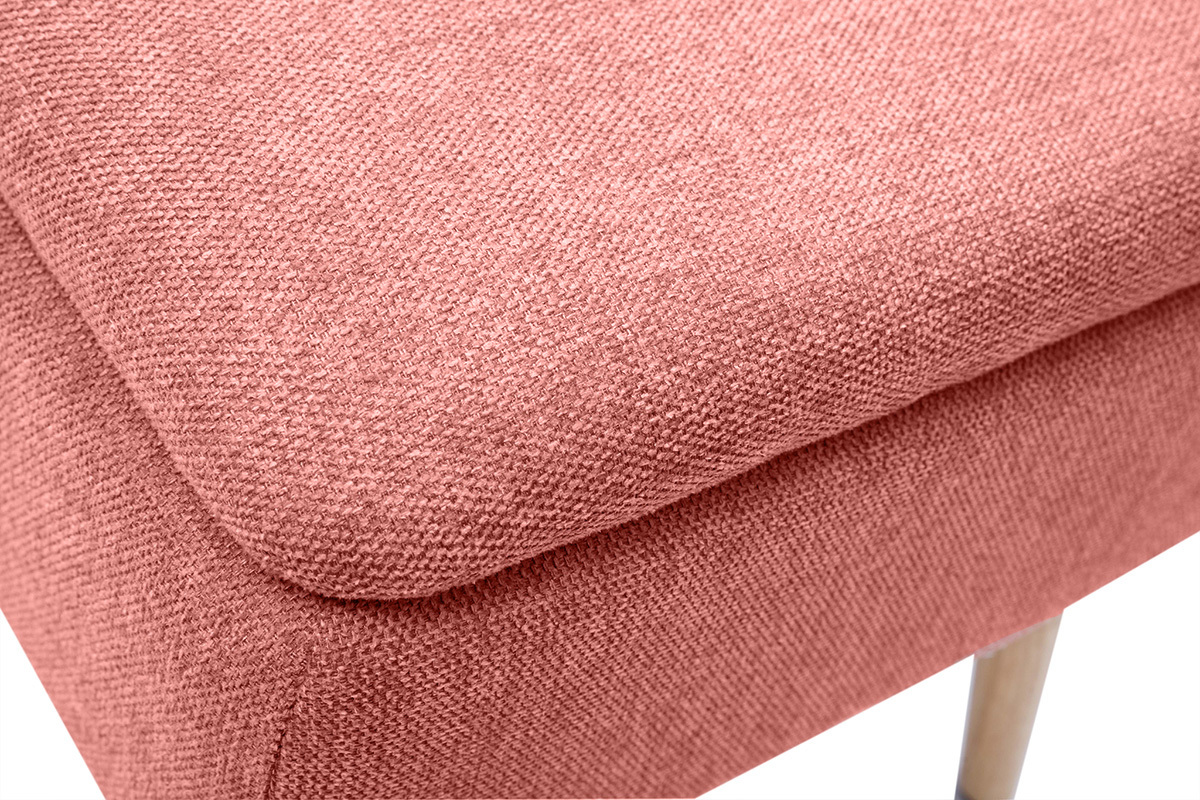Banc coffre en tissu effet velours textur� terracotta et bois clair massif L120 cm LARS