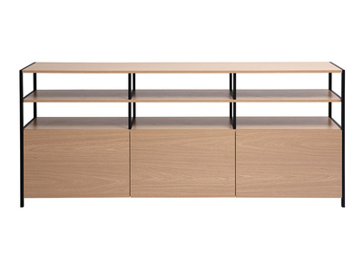 Buffet 3 portes finition bois clair ch&ecirc;ne et m&eacute;tal noir L180 cm MAXENCE