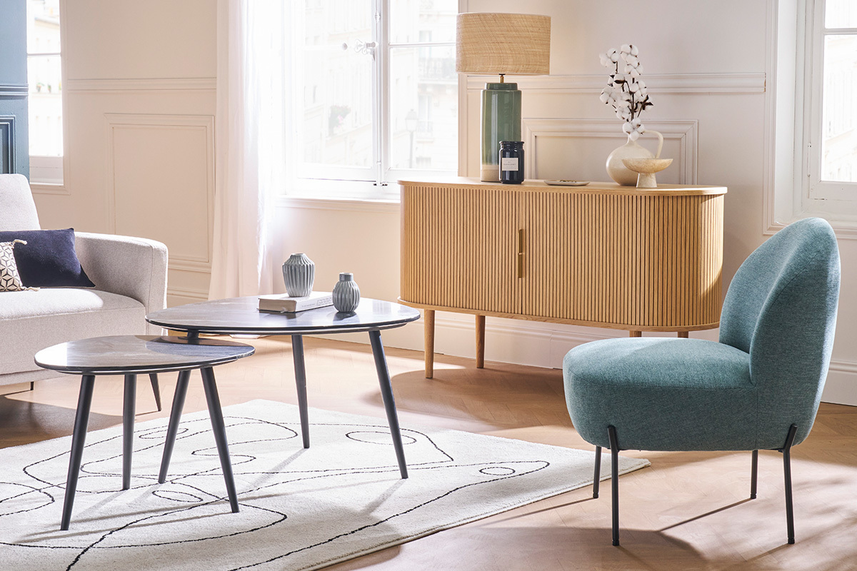 Buffet vintage en bois clair ch�ne 2 portes coulissantes L138 cm EPIC