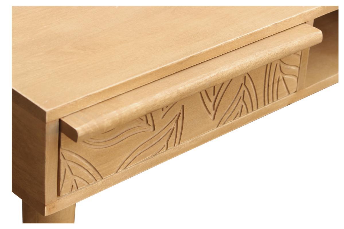 Bureau avec rangements 2 tiroirs ethnique bois manguier massif grav� L120 cm KAFFIR