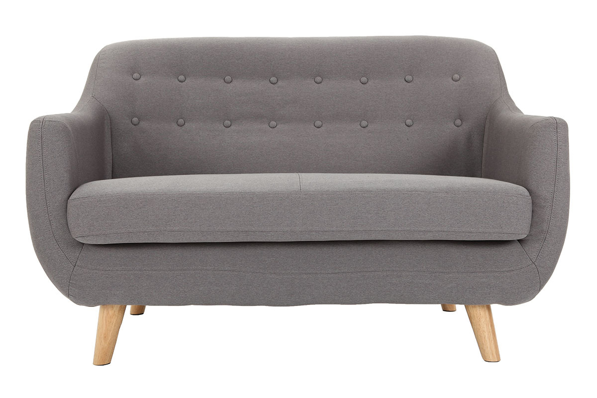 Canap� 2 places design d�houssable en tissu gris et pieds bois YNOK