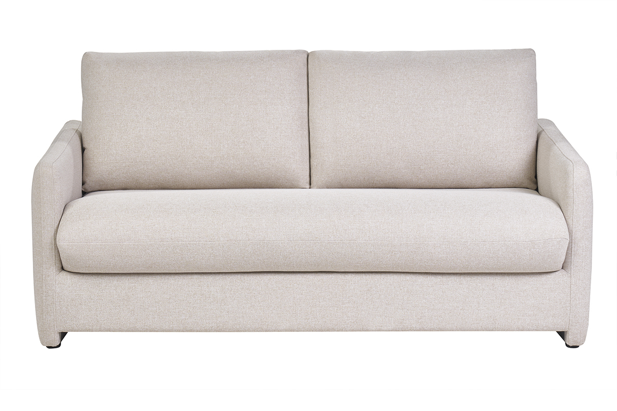 Canap� convertible 2 places beige cr�me, vue de face.