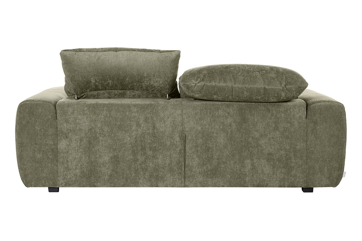 Canap� convertible 3 places en tissu effet velours textur� vert kaki avec t�ti�res ajustables, vue de dos.