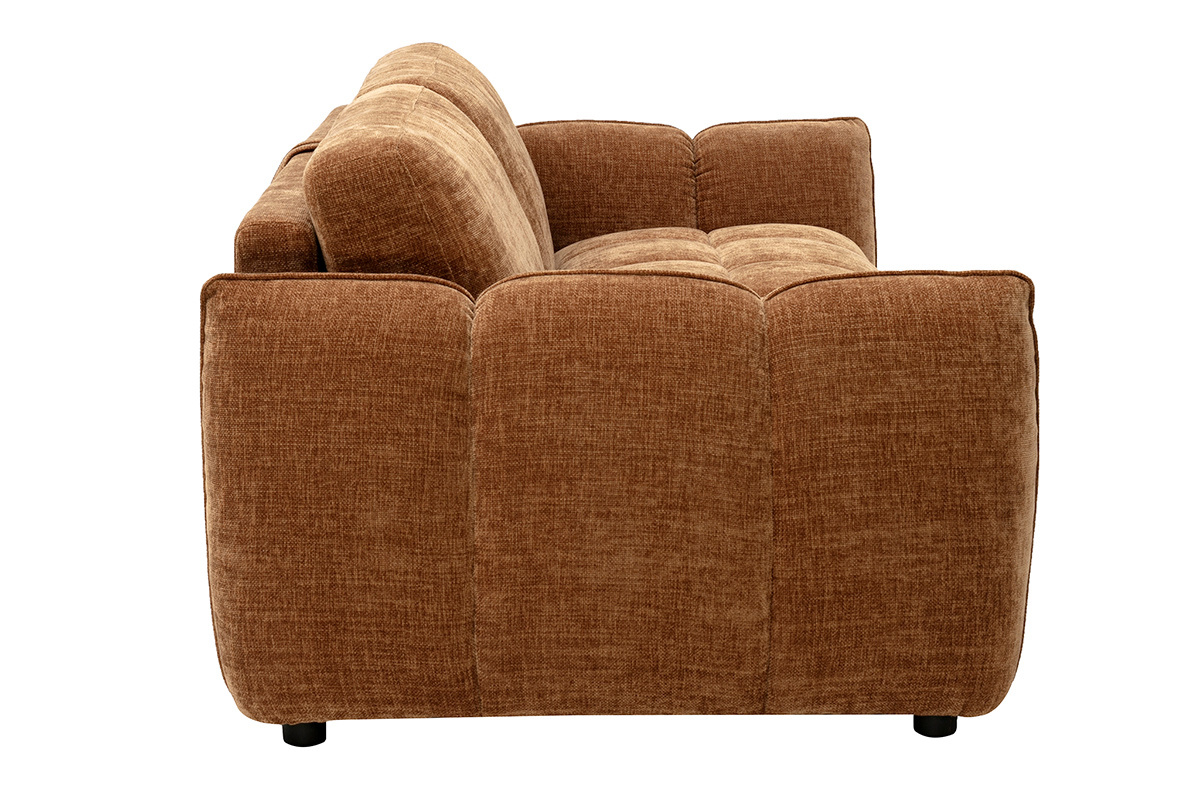 Canap� convertible design 3 places en tissu effet velours textur�, vue de profil.
