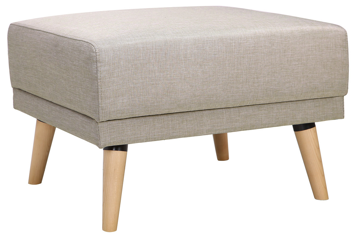 Canap� convertible scandinave 3 places avec repose-pieds en tissu beige et bois clair ULLA