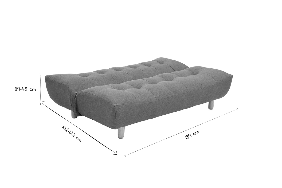 Canap� convertible scandinave 3 places en tissu beige et bois clair YUMI