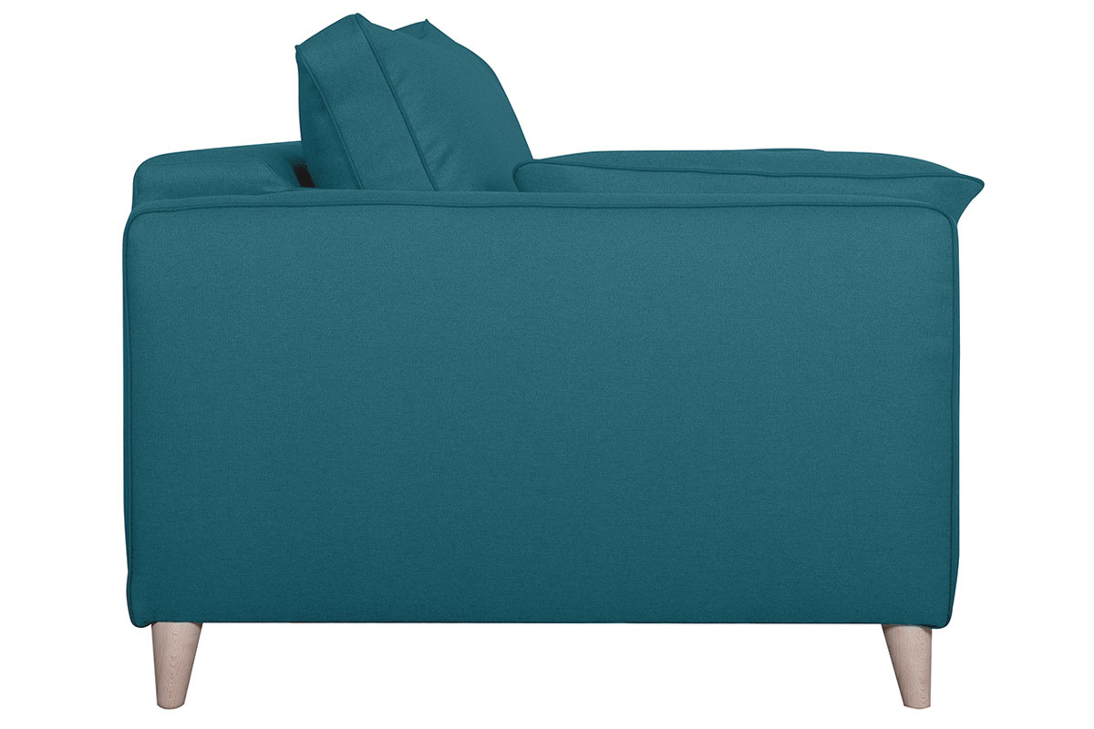 Canap� convertible 3 places bleu canard, vue lat�rale.