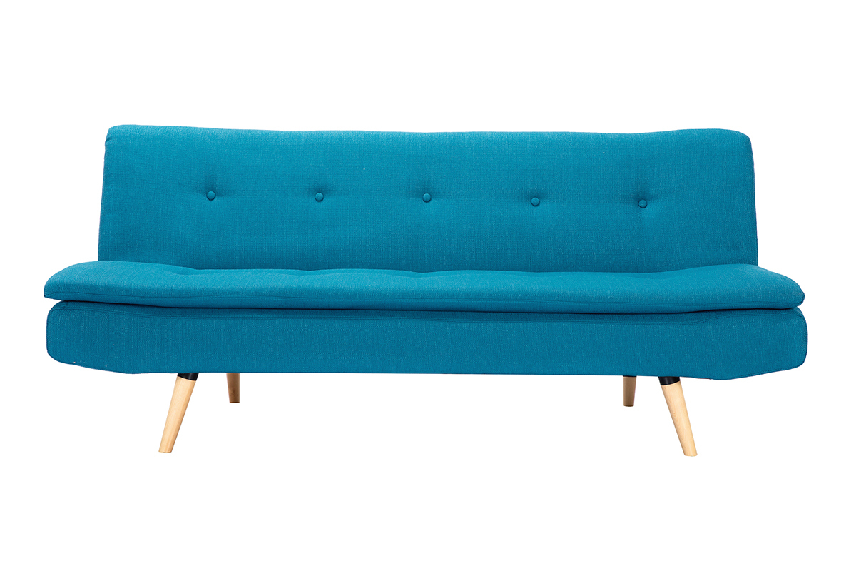 Canap� convertible scandinave 3 places en tissu bleu canard, vue de face