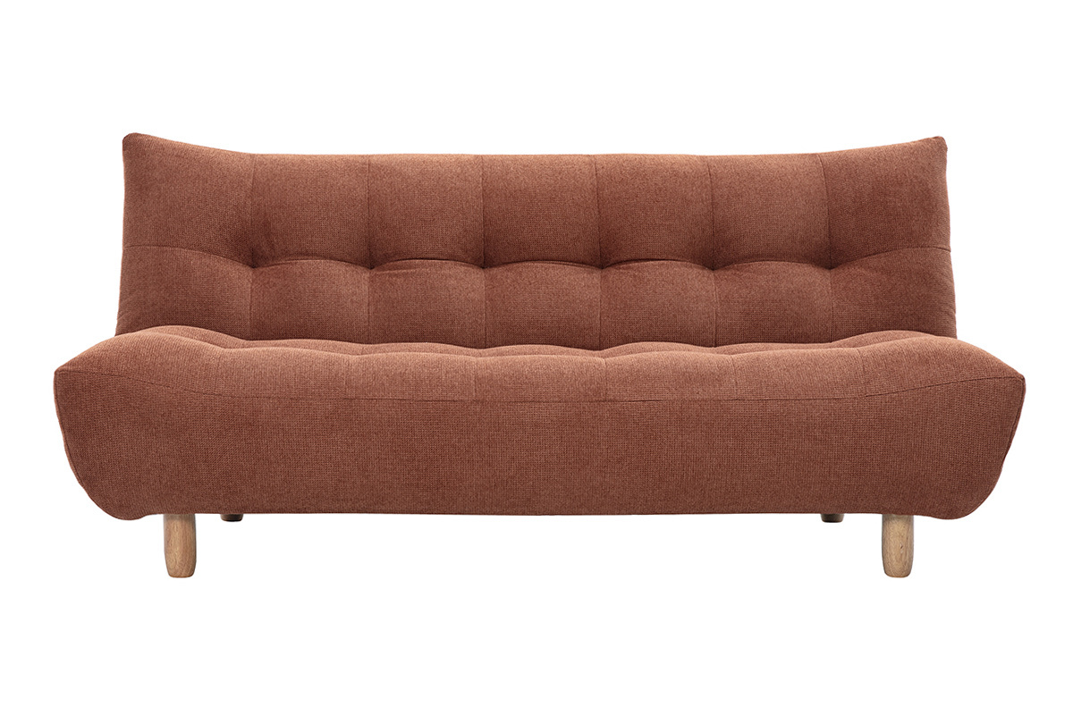 Canap� convertible scandinave 3 places en tissu terre br�l�e vu de face.