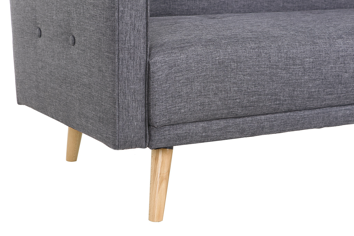 Canap� convertible scandinave 3 places en tissu gris fonc� et bois clair ULLA