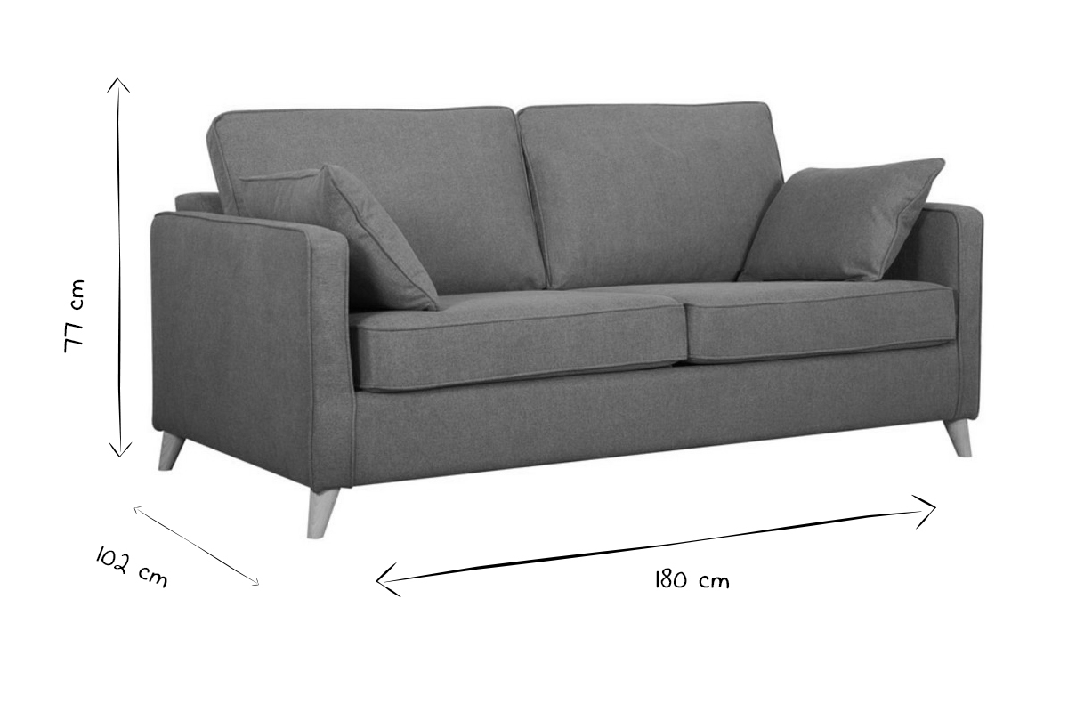 Canap� convertible scandinave 3 places en tissu jaune cumin et bois clair avec matelas 10 cm PAPEL