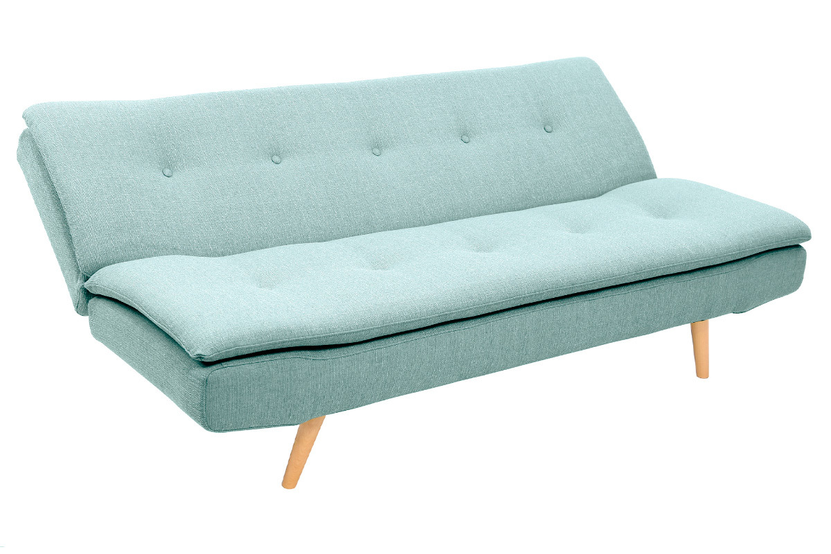 Canap� convertible scandinave 3 places en tissu vert lagon et bois clair SENSO
