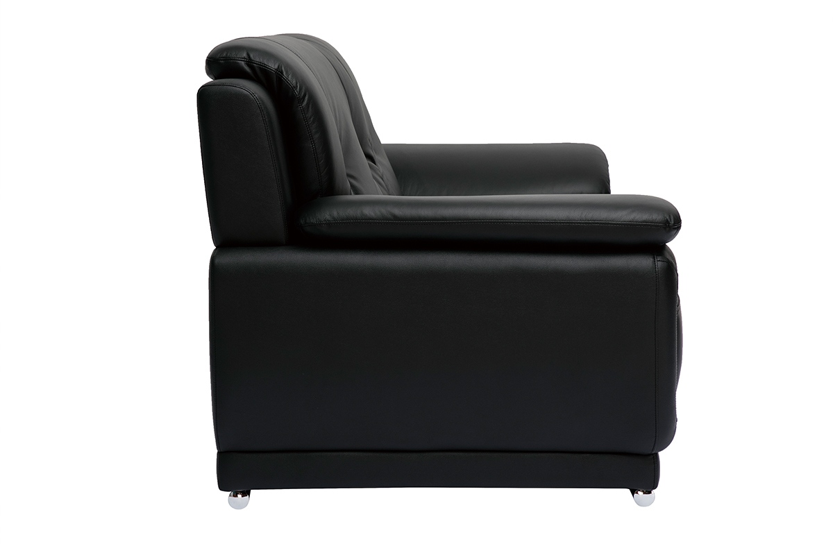 Canap� design 2 places en cuir noir et acier chrom� TAMARA