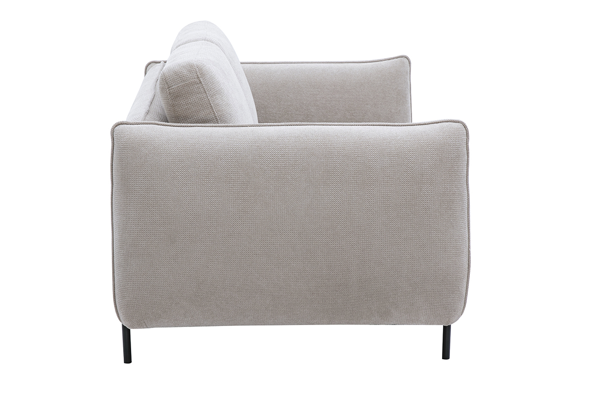 Canap� design 2 places en tissu chenille beige vue de profil avec pieds en m�tal noir.