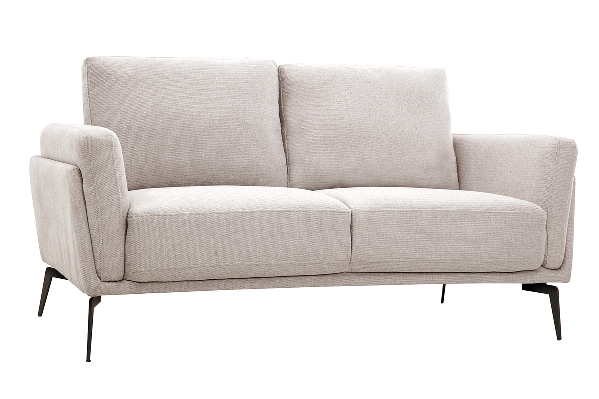 Canap� design 2 places en tissu effet velours textur� beige et m�tal noir MOSCO