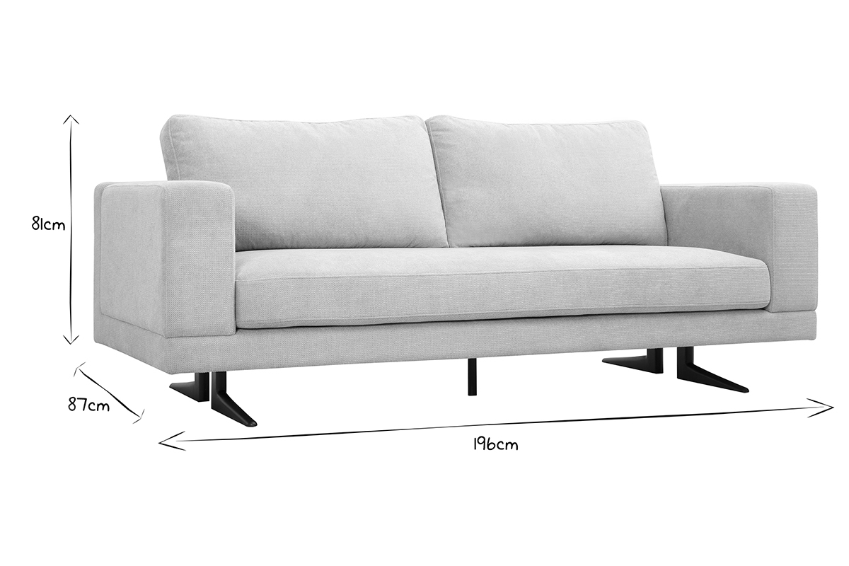 Canap� design 3 places en tissu chenille beige et m�tal noir LENNON