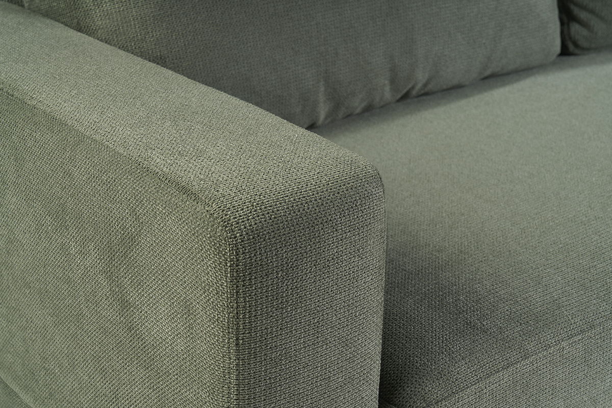 Canap� design 3 places en tissu chenille vert kaki et m�tal noir LENNON