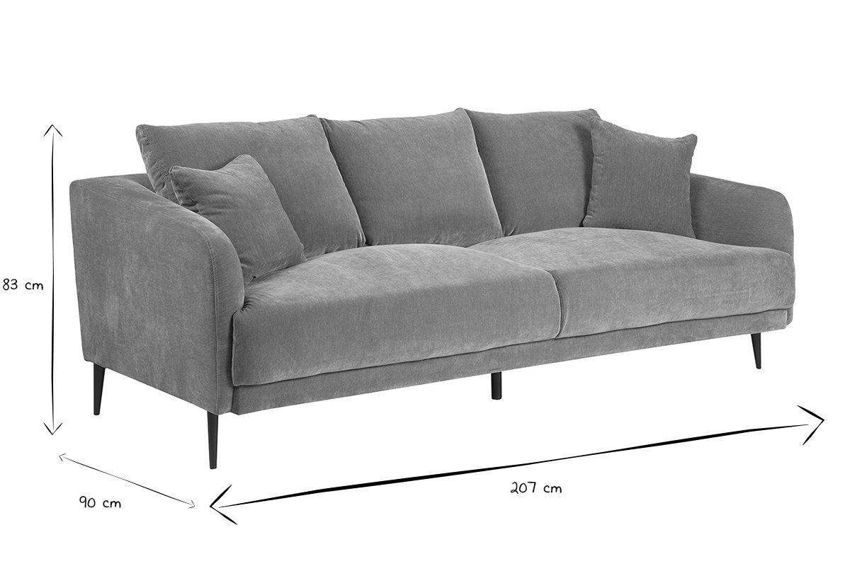 Canap� design 3 places en tissu effet velours jaune curry et m�tal noir JERRY