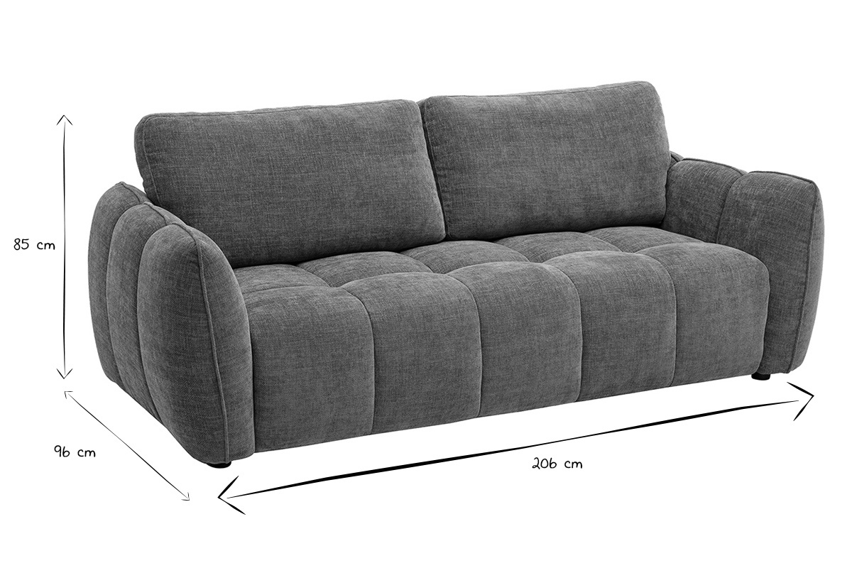 Dimensions du canap� design 3 places : L206 x P96 x H85 cm en noir et blanc.
