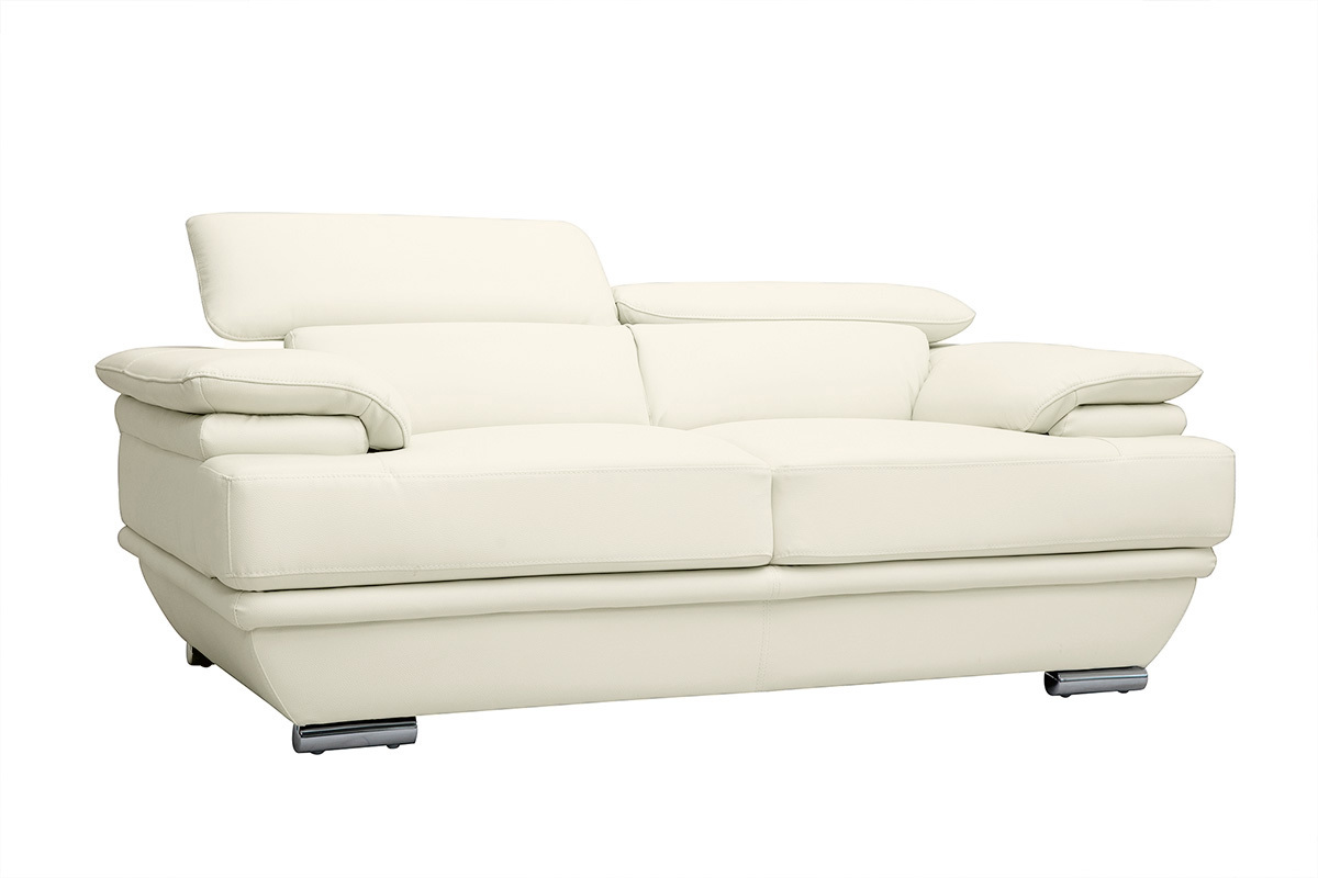 Canap� design avec t�ti�res ajustables 2 places cuir blanc et acier chrom� EWING