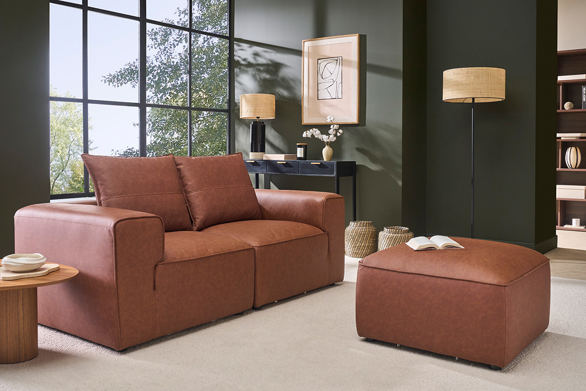 Canap� modulable 2 places en cuir marron FERGUS