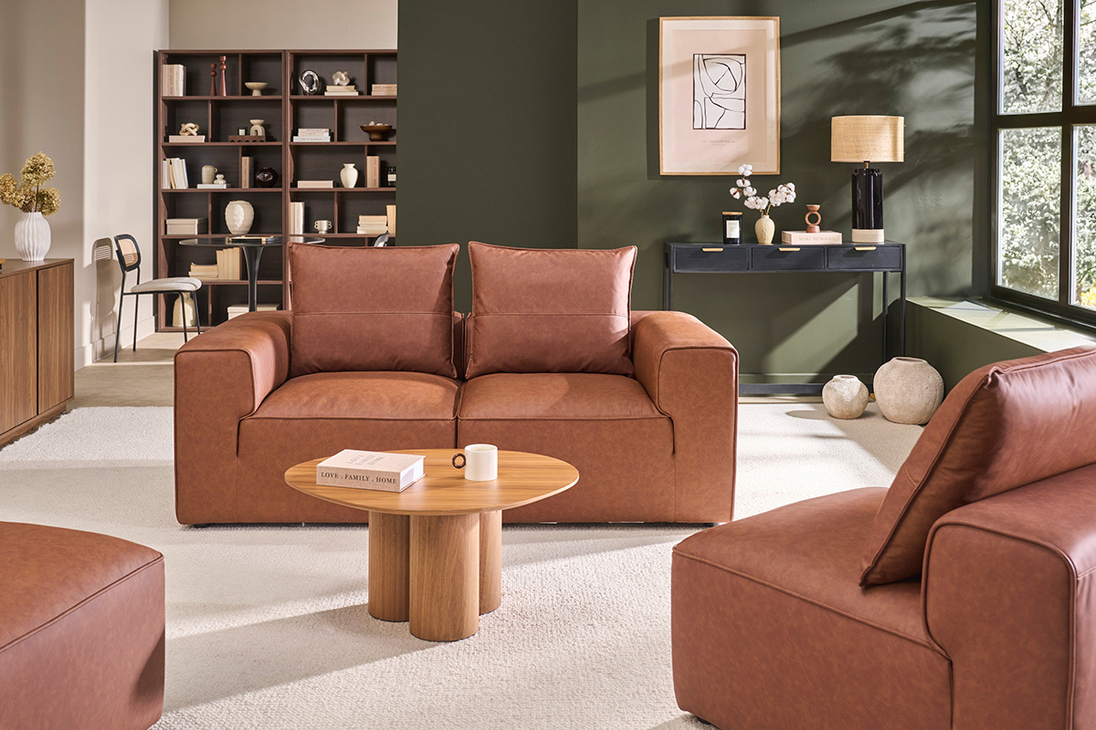 Canap� modulable 2 places en cuir marron FERGUS