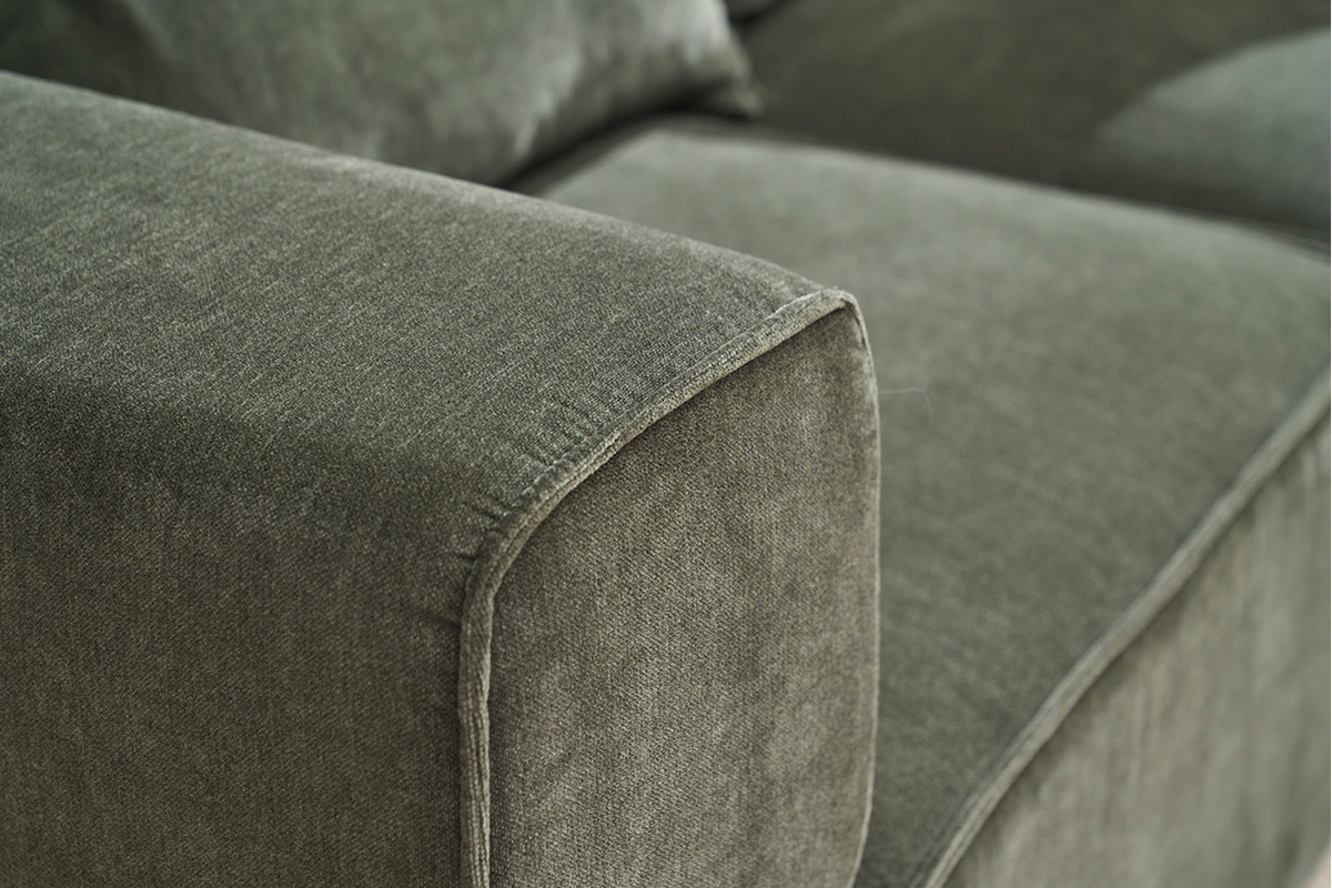Canap� modulable 4 places en tissu effet velours vert kaki KERRY