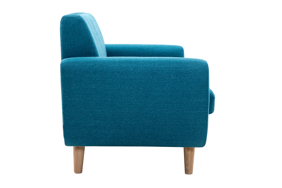 Canap� scandinave 2 places en tissu bleu canard et bois clair PURE