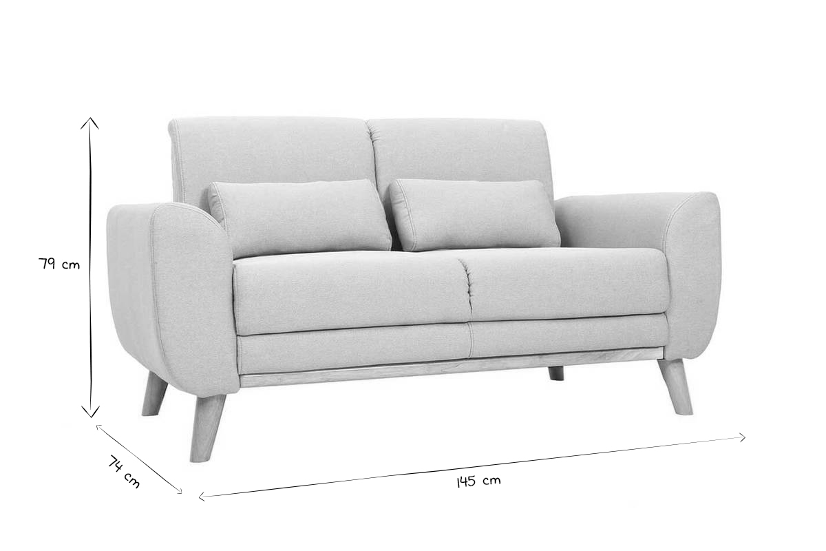 Canap� scandinave 2 places en tissu gris clair et bois clair EKTOR