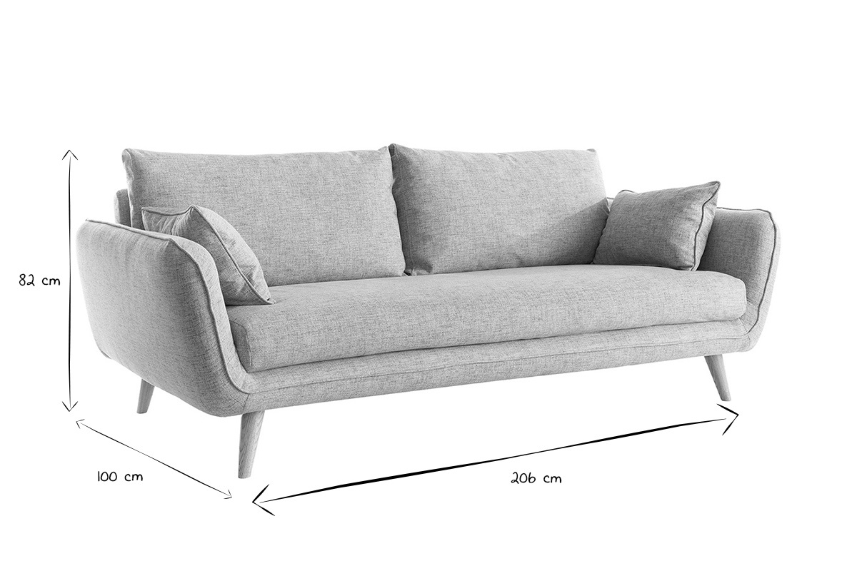 Canap� scandinave 3 places en tissu bleu glacier et bois clair CREEP