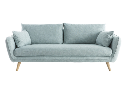 Canap&eacute; scandinave 3 places en tissu bleu glacier et bois clair CREEP