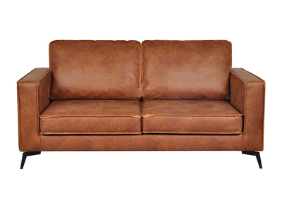 Canap&eacute; vintage 2-3 places cuir marron cognac aspect vieilli et m&eacute;tal noir SONNY