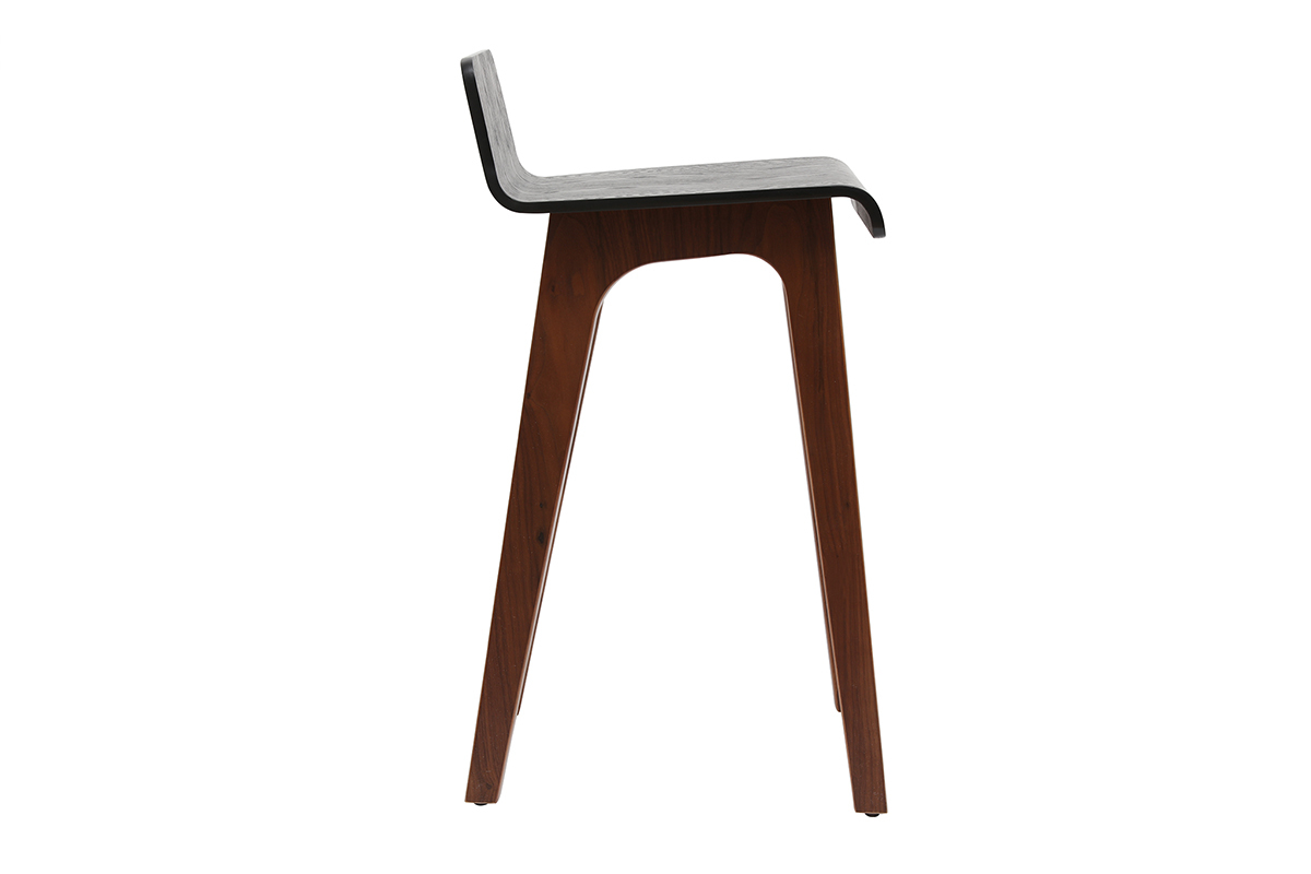 Chaise de bar scandinave noir et bois fonc� H65 cm BALTIK