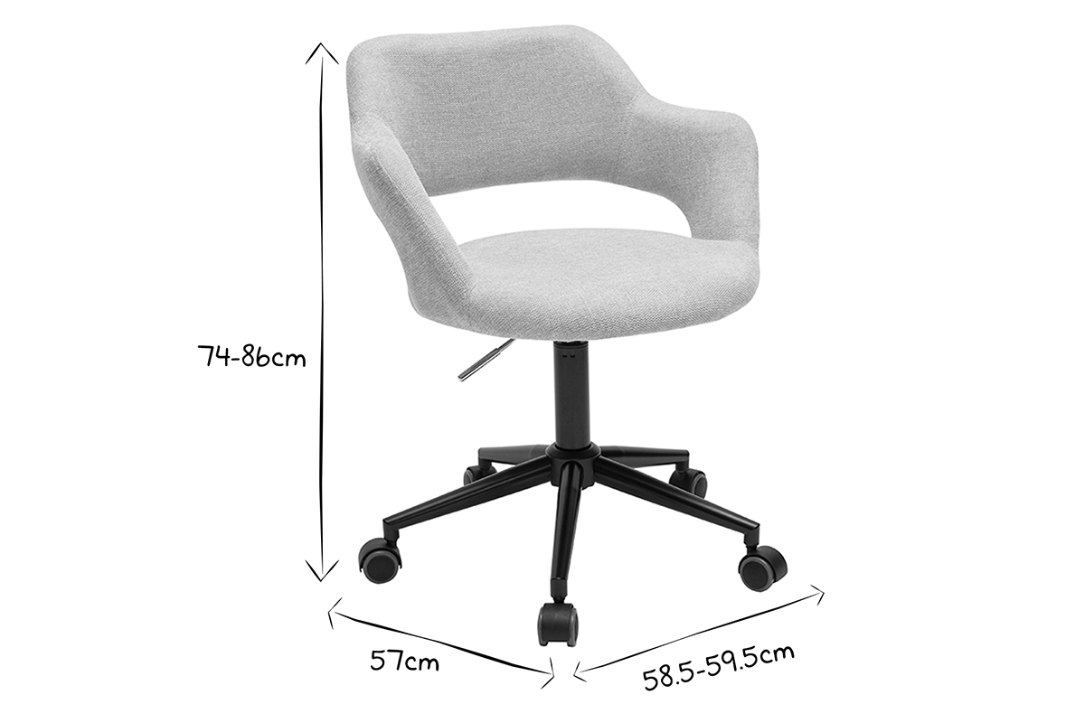 Chaise de bureau � roulettes design en tissu effet velours textur� beige et m�tal noir JESSY