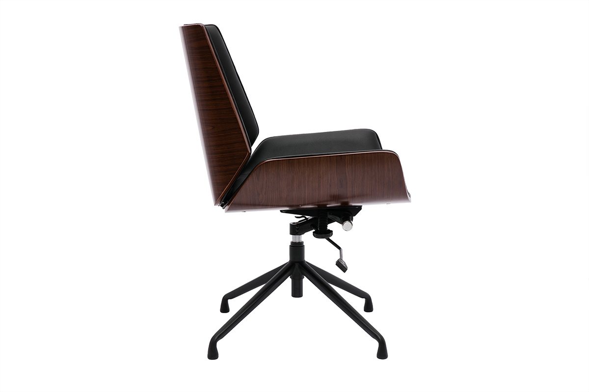 Chaise de bureau design pivotante 360� noir, bois fonc� noyer et m�tal noir CURVED
