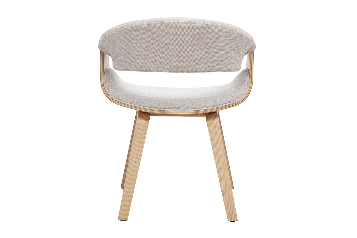 Chaise ARAMIS en tissu beige et bois clair, vue de dos, design nordique et courbes �pur�es.