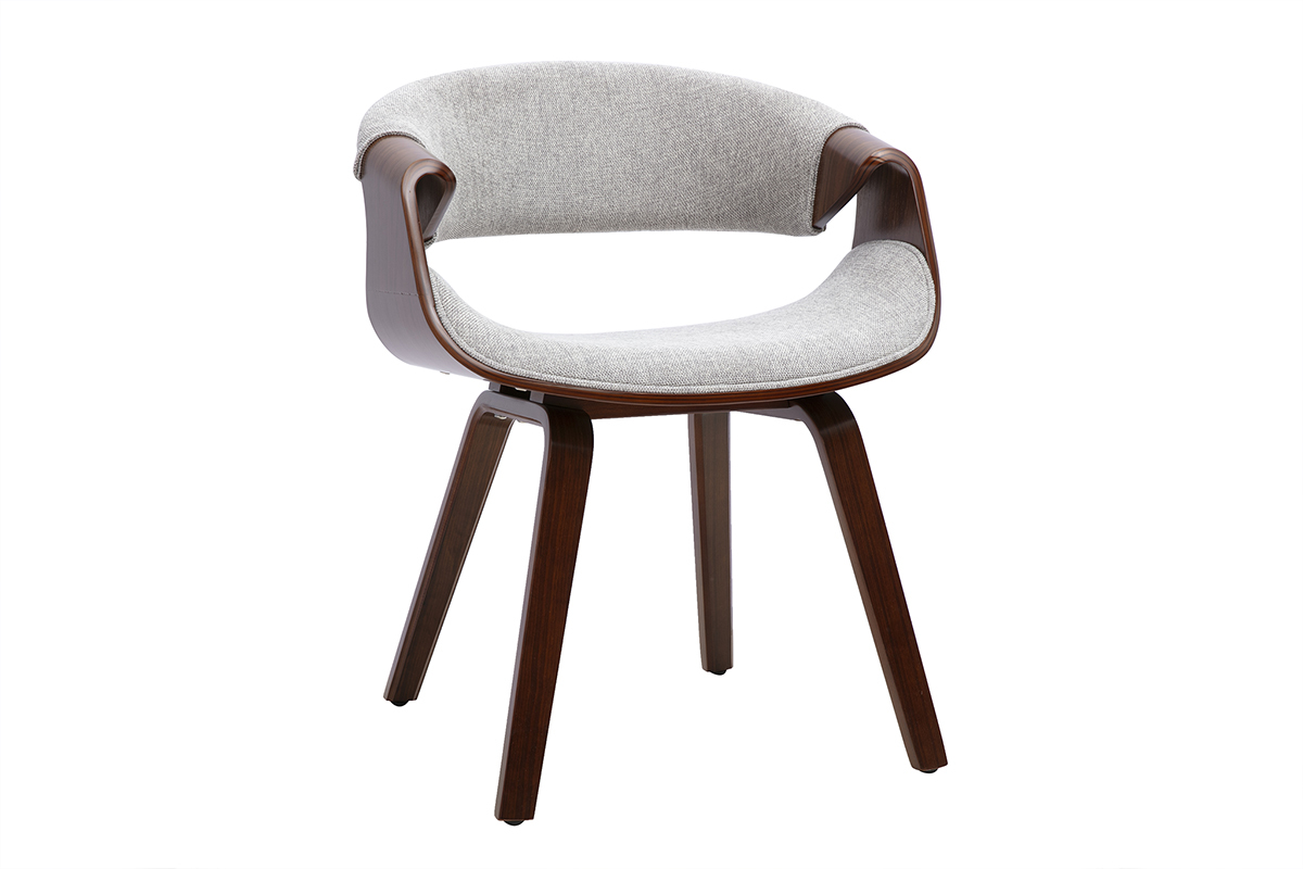 Chaise design ARAMIS en tissu gris et bois fonc�, vue de trois quarts