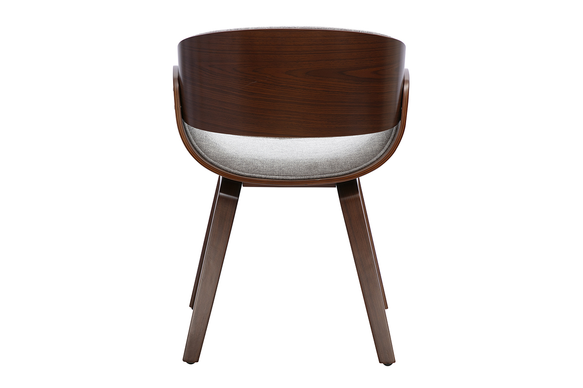 Chaise design en tissu gris et bois fonc�, vue arri�re, style scandi-r�tro.