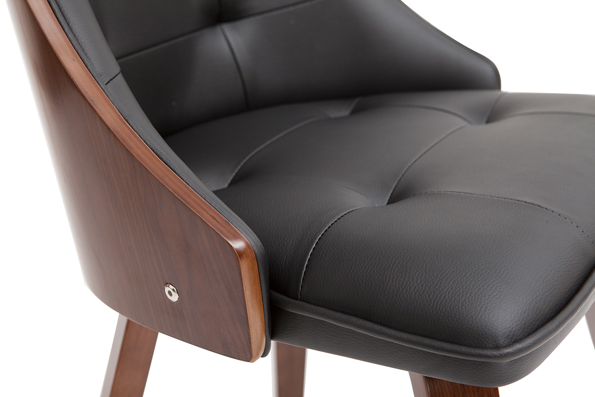 Chaise design noir et bois fonc� noyer FLUFFY