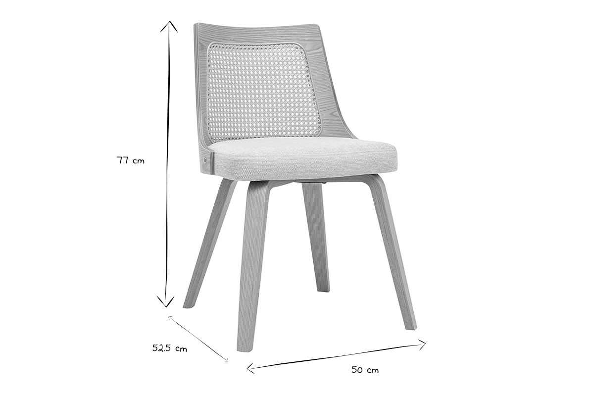 Dimensions de la chaise GARBO en noir et blanc : L50 x P52,5 x H77 cm.