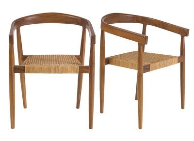 Chaise ethnique en bois teck massif et cannage rotin NEGARA