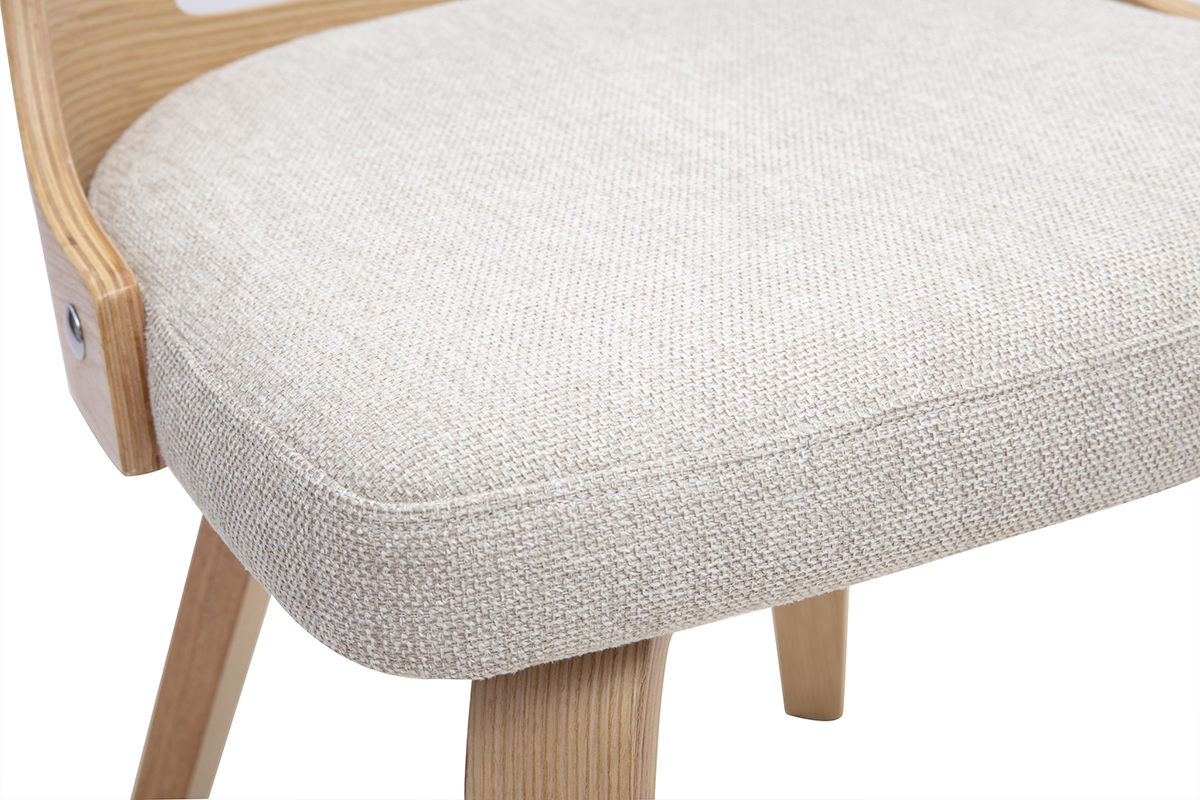 D�tail de la chaise scandinave GARBO en tissu beige et bois clair, vue de pr�s sur l'assise.