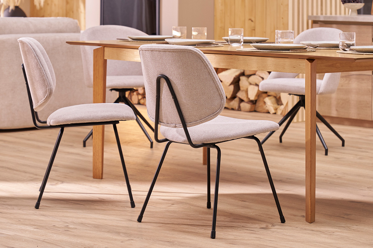 Chaises design en tissu effet velours textur� beige et m�tal noir (lot de 2) BARNET