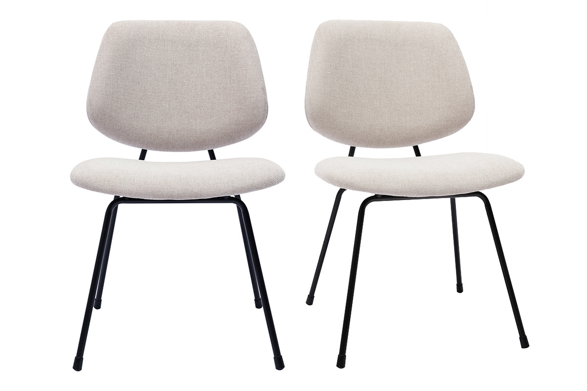 Chaises design en tissu effet velours textur� beige et m�tal noir (lot de 2) BARNET