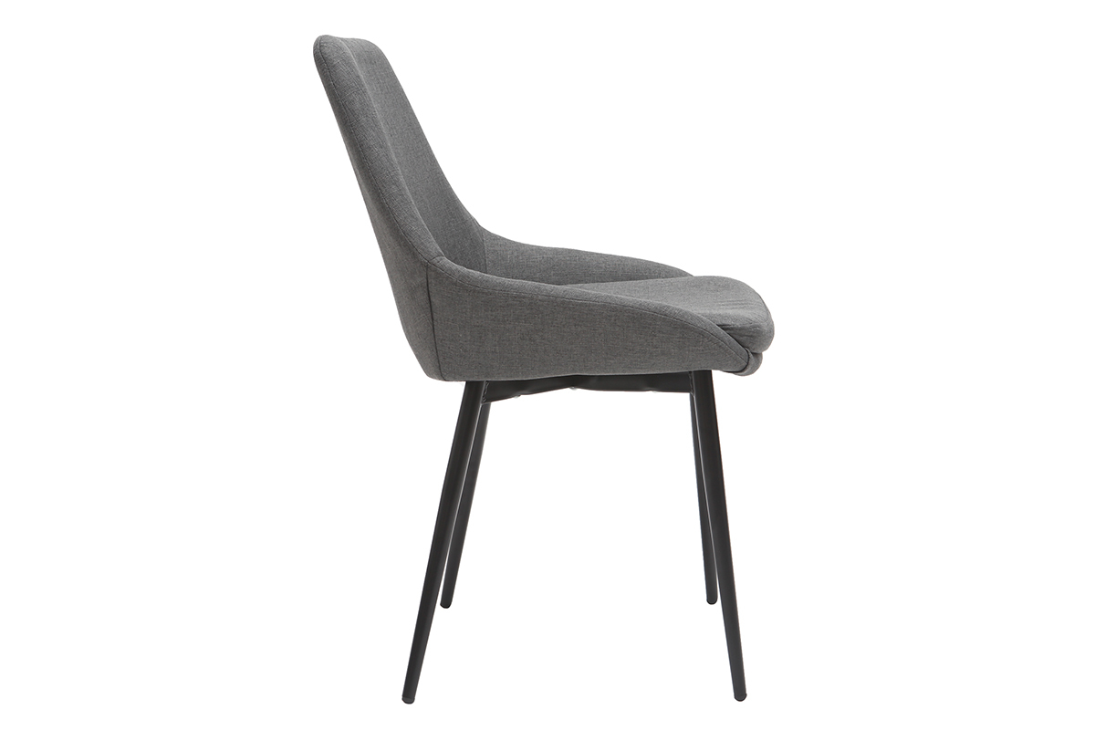 Chaise design en tissu gris et m�tal noir, vue de profil.