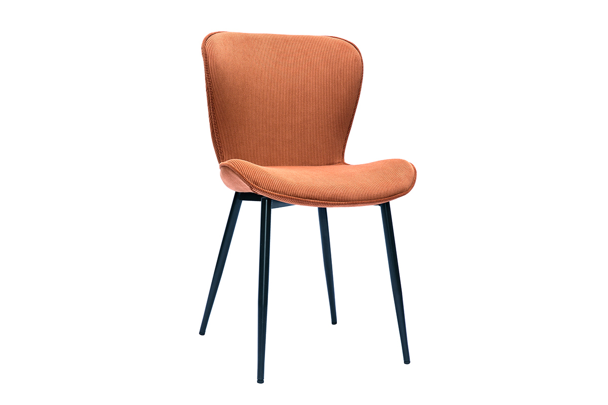 Chaises design en tissu velours c�tel� terre br�l�e et m�tal noir (lot de 2) ADDICT