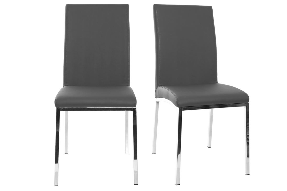 Chaises design gris et m�tal acier chrom� (lot de 2) SIMEA