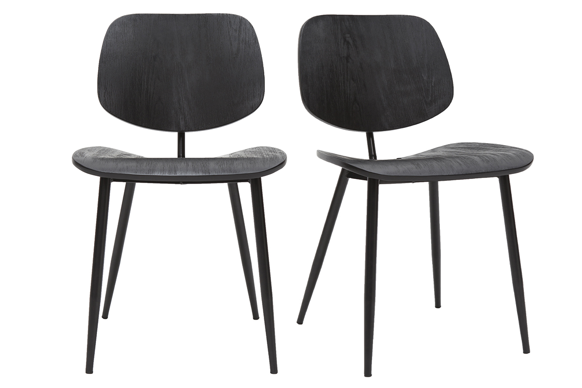 Chaises design noire en bois noir et m�tal (lot de 2) TOBIAS