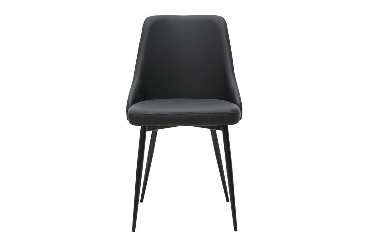 Chaise design noire en polyur�thane avec pi�tement m�tallique, vue de face.